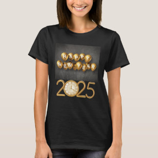  New Year 2025 T-Shirt Design with Balloons &clock