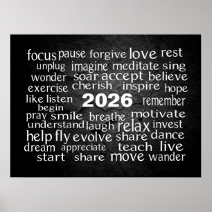 New Year 2025 Word Cloud On Rock Poster