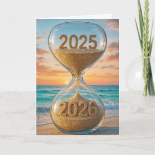 New Year 2026 Beach Hourglass Holiday Card