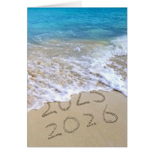 New Year 2026 Beach Sign with Ocean Surf