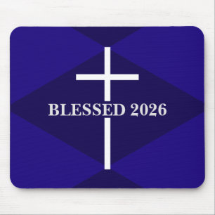 New Year 2026 Blue and White Cross Christian Mouse Pad