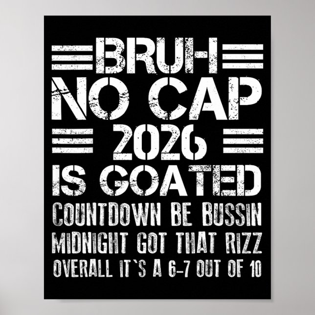 New Year 2026 Bruh No Cap Countdown Bussin Funny R Poster (Front)