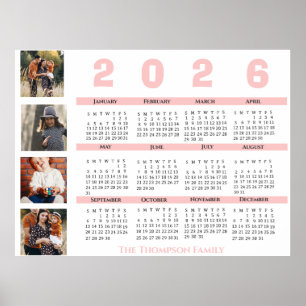 New Year 2026 Calendar Family Multi Photo Collage Poster