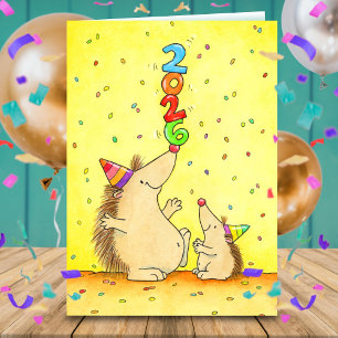 New Year 2026 Cute Hedgehog Greeting  Card