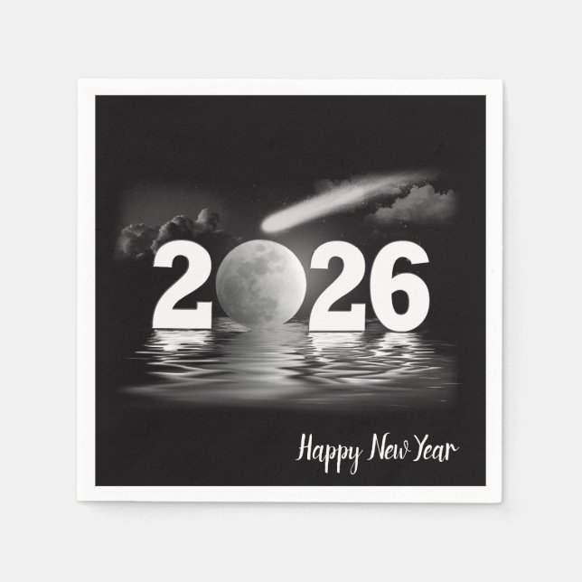 New Year 2026 Full Moon with Comet  Napkin (Front)