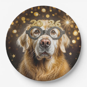 New Year 2026 Golden Retriever Humor Paper Plate