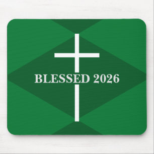 New Year 2026 Green and White Cross Christian Mouse Pad