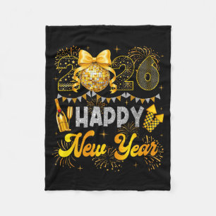 New Year 2026 Happy Party Balloon Family Matching  Fleece Blanket