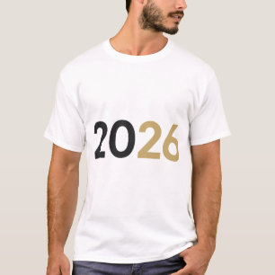 New Year 2026 – Minimal Black & Gold Typography T-Shirt
