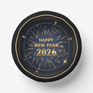 New Year 2026 Party Paper Plates & Bowls – Golden