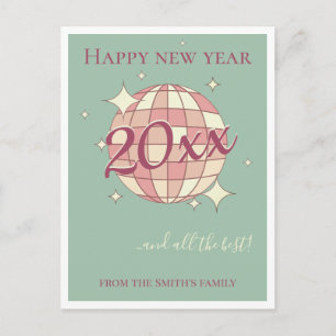 New year 2026 pastel teal retro greeting card