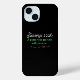 New Year 2026 Prosperity Black and Green Blessings iPhone 15 Case