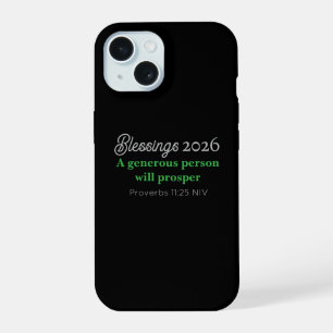 New Year 2026 Prosperity Black and Green Blessings iPhone 15 Case
