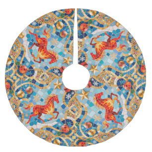 New Year 2026 Red Fiery Horse Christmas Pattern Brushed Polyester Tree Skirt