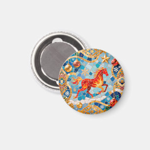New Year 2026 Red Fiery Horse Christmas Pattern Magnet