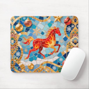 New Year 2026 Red Fiery Horse Christmas Pattern Mouse Pad