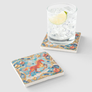 New Year 2026 Red Fiery Horse Christmas Pattern Stone Coaster