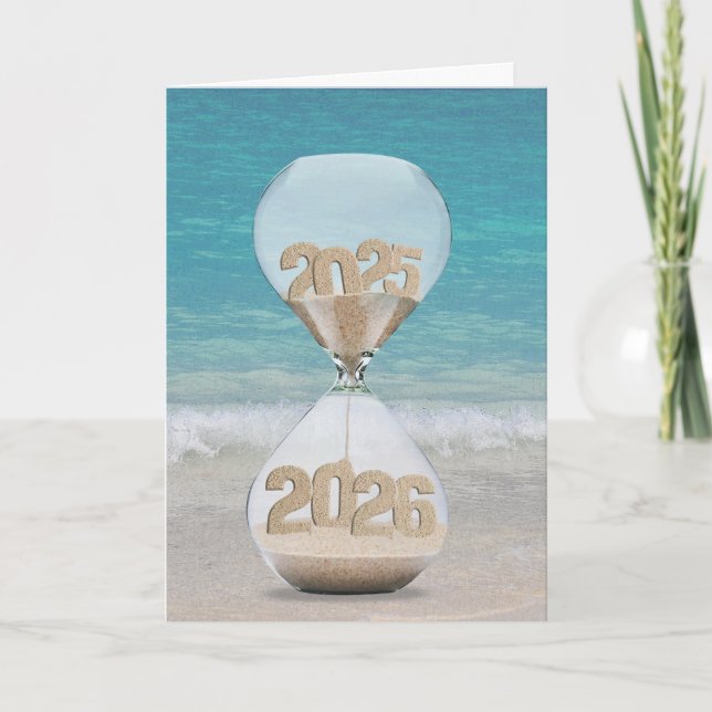 New Year 2026 Sand Timer on Beach Card (Front)