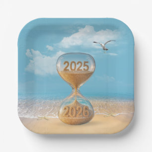 New Year 2026 Sand Timer With Starfish Paper Plate