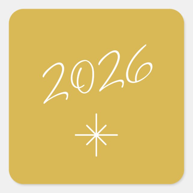 New Year 2026 Simple Snowflake Gold Square Sticker (Front)