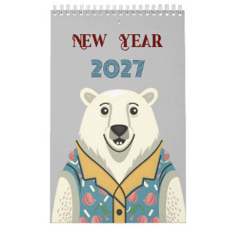 New Year 2027 and funny and happy animals Calendar
