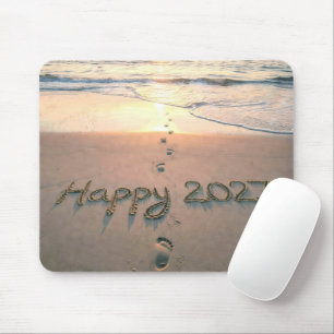 New Year 2027 Beach Footprints Mouse Pad