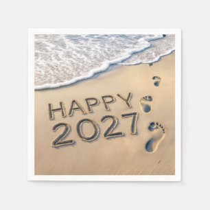 New Year 2027 Beach Footprints Napkin