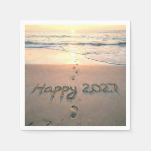 New Year 2027 Beach Footprints Napkin