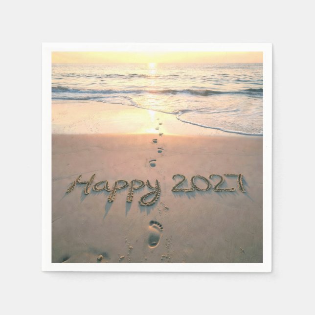 New Year 2027 Beach Footprints Napkin (Front)
