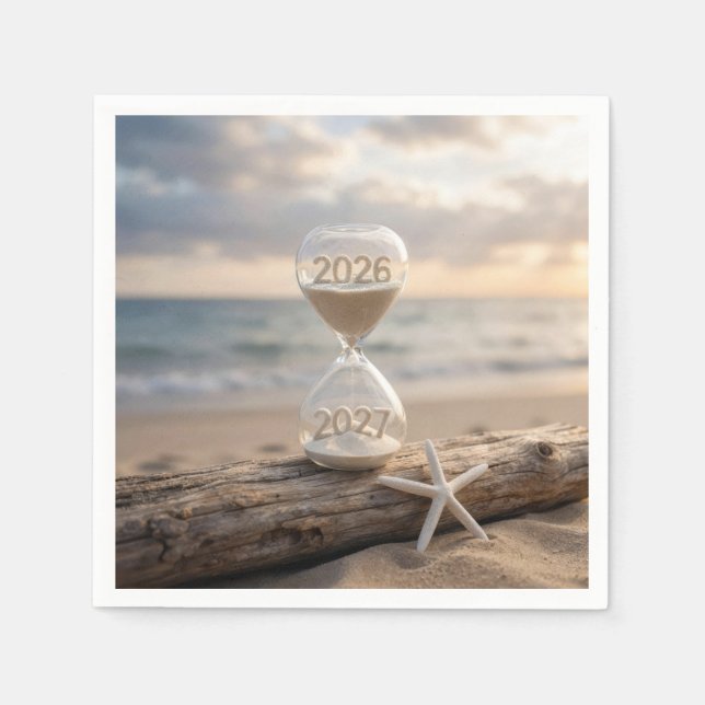 New Year 2027 Beach Hourglass Napkin (Front)