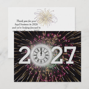 New Year 2027 Fireworks and Moon Clock Postcard