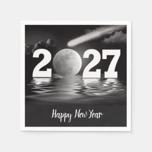 New Year 2027 Full Moon with Comet  Napkin