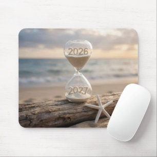 New Year 2027 Hourglass on Driftwood Log Mouse Pad