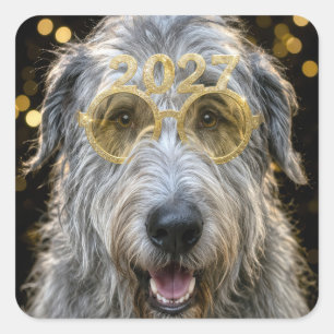 New Year 2027 Irish Wolfhound Square Sticker