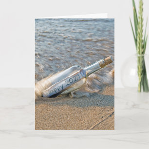 New Year 2027 Message in a Bottle Holiday Card