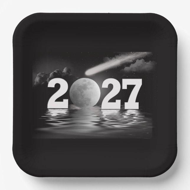 New Year 2027 Moon with Comet Paper Plate (Front)