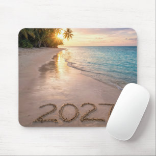 New Year 2027 Tropical Beach Mouse Pad