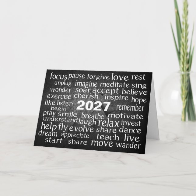 New Year 2027 Word Cloud Holiday Card (Front)
