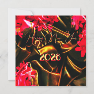 New Year 20xx - flowers on black and gold silk Invitation