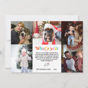 New Year 5 Photo Collage Grid Personalised Holiday Card