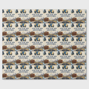 New Year Adventure Wishes with Travel Map Aeroplan Wrapping Paper