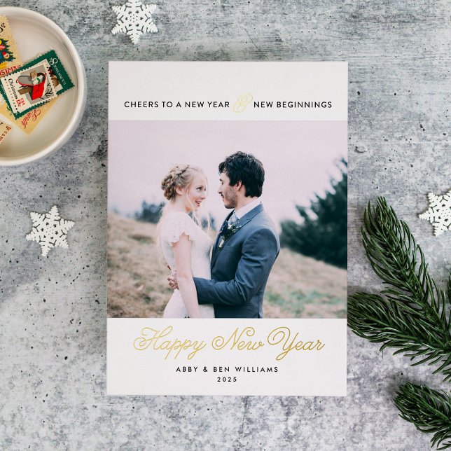 New Year and New Beginnings Newlywed Foil Holiday Card (Creator Uploaded)