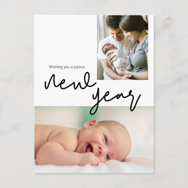 New Year Baby Announcement Birth Stat Modern Photo Postcard (Front)