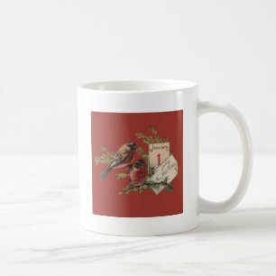 New Year Birds Antique Holiday Card Coffee Mug