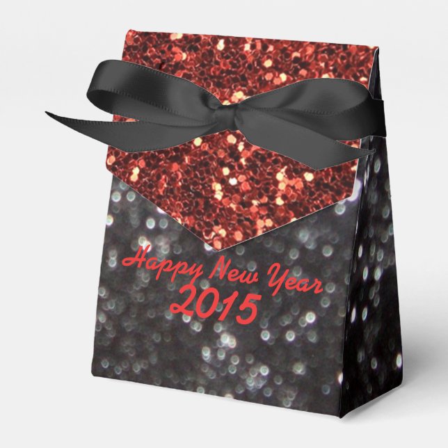 New Year Black and Red Glitter Pattern Favour Box (Front Side)