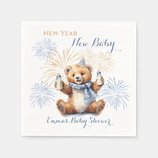 New Year Blue Boy Baby Shower Napkins (Front)