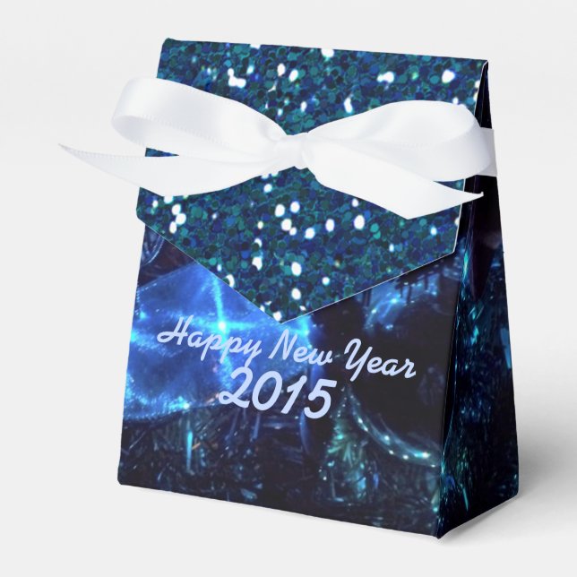 New Year Blue Lights and Glitter Pattern Favour Bo Box (Front Side)
