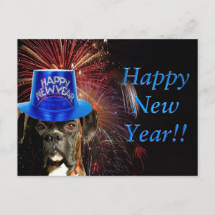 New Year Boxer dog postcard