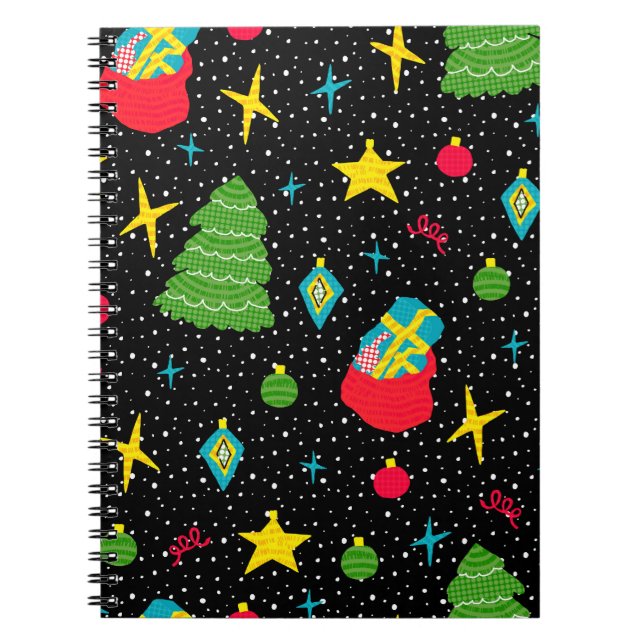 New Year bright seamless pattern with Christmas tr Notebook (Front)