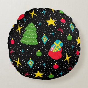 New Year bright seamless pattern with Christmas tr Round Cushion